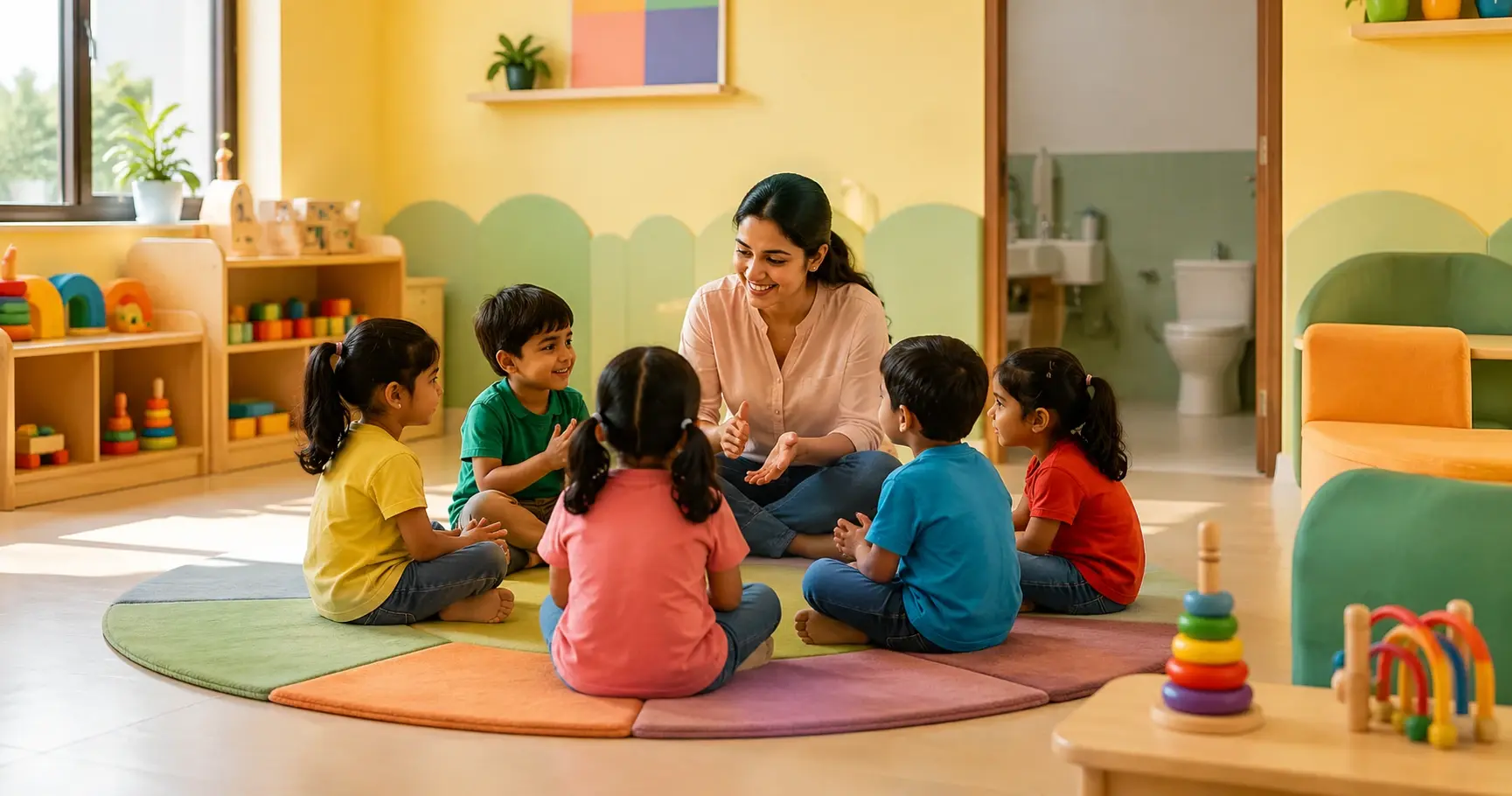 Indian children participating in indoor games and early learning activities
