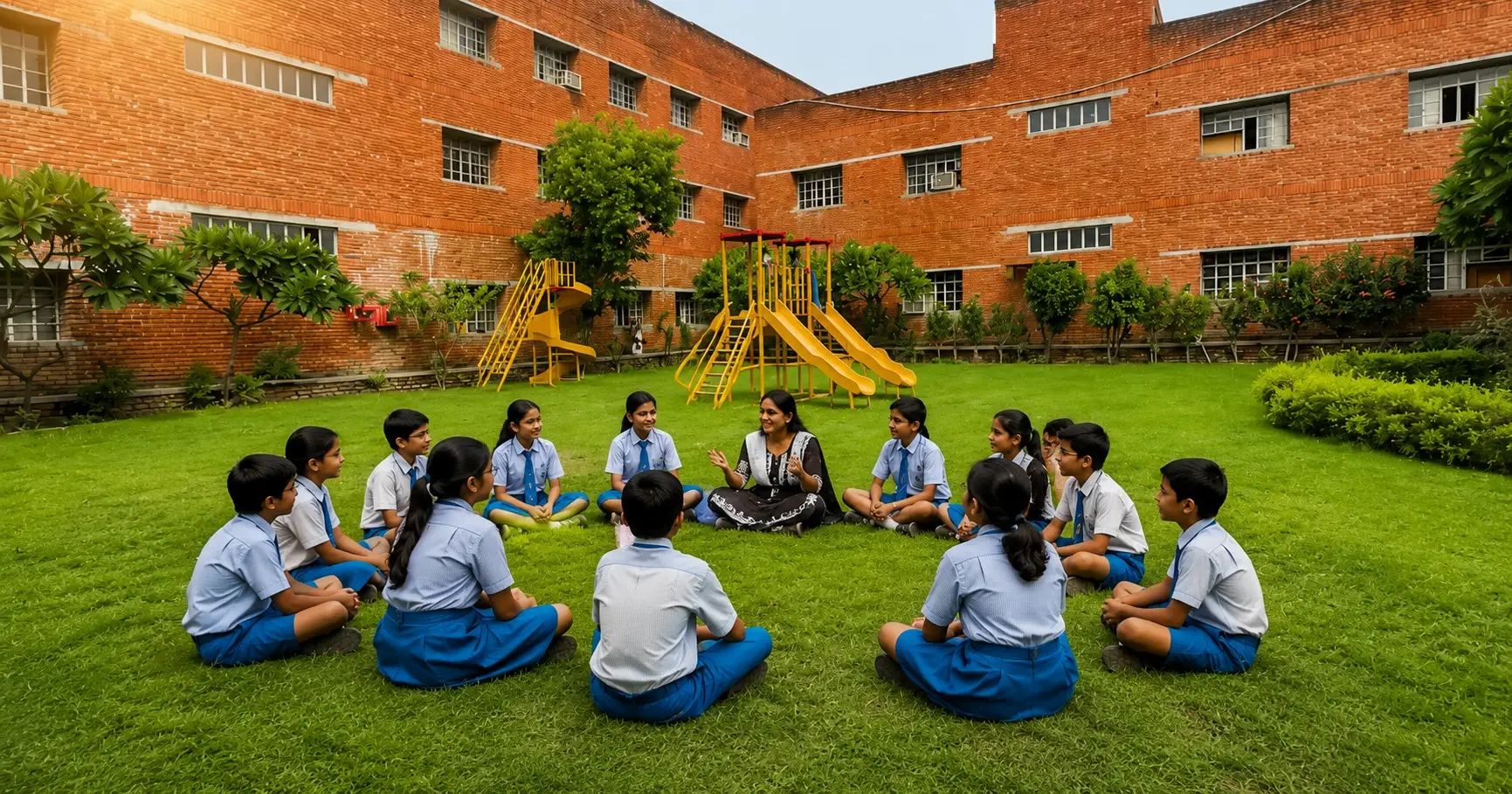 Happy students interacting in a well-structured boarding house lounge area