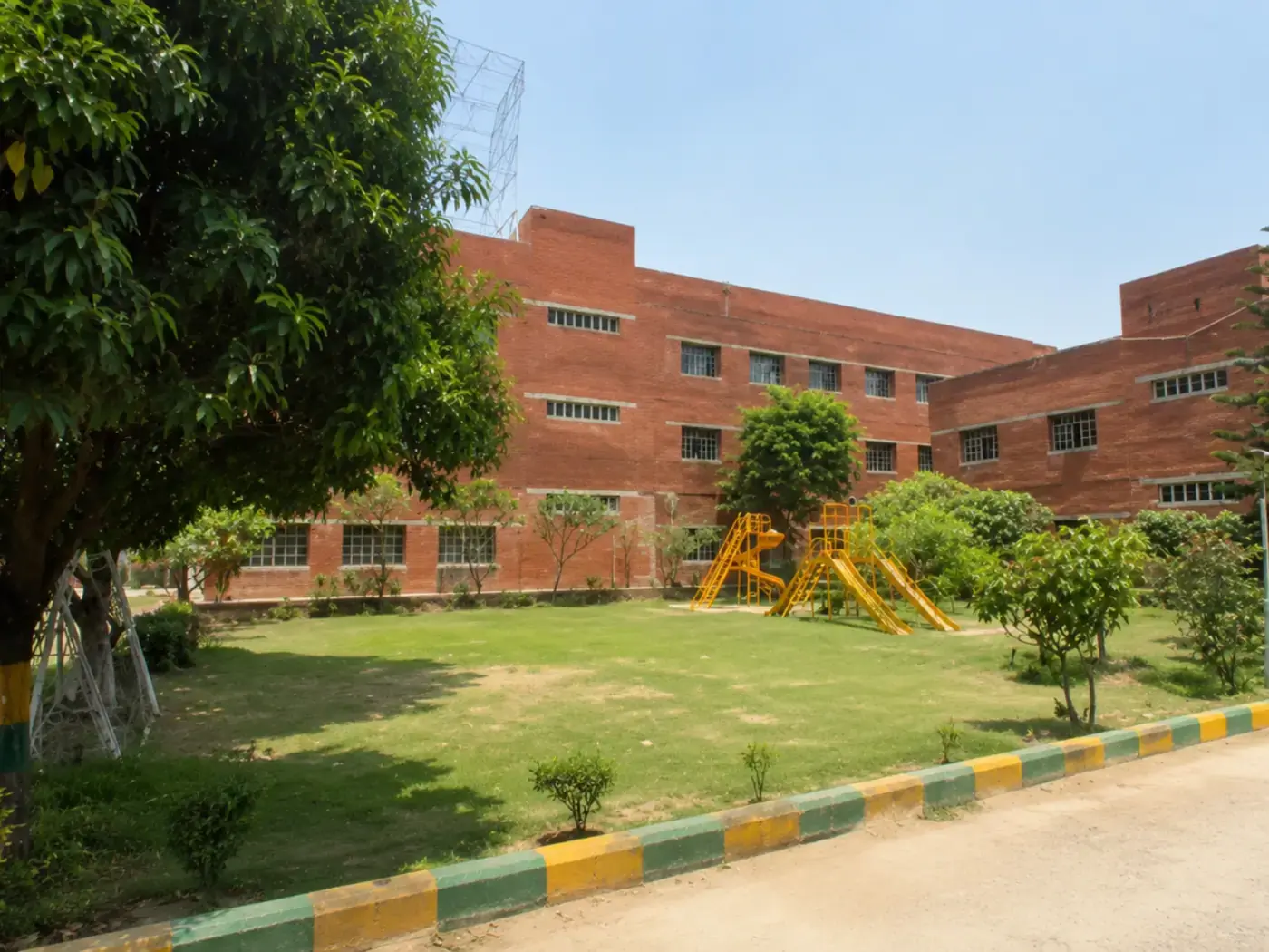 Beautiful Green School Building and Students